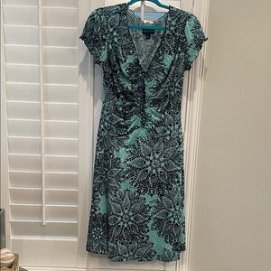 connected apparel Mint and Black Floral Wrap-Style Midi Dress